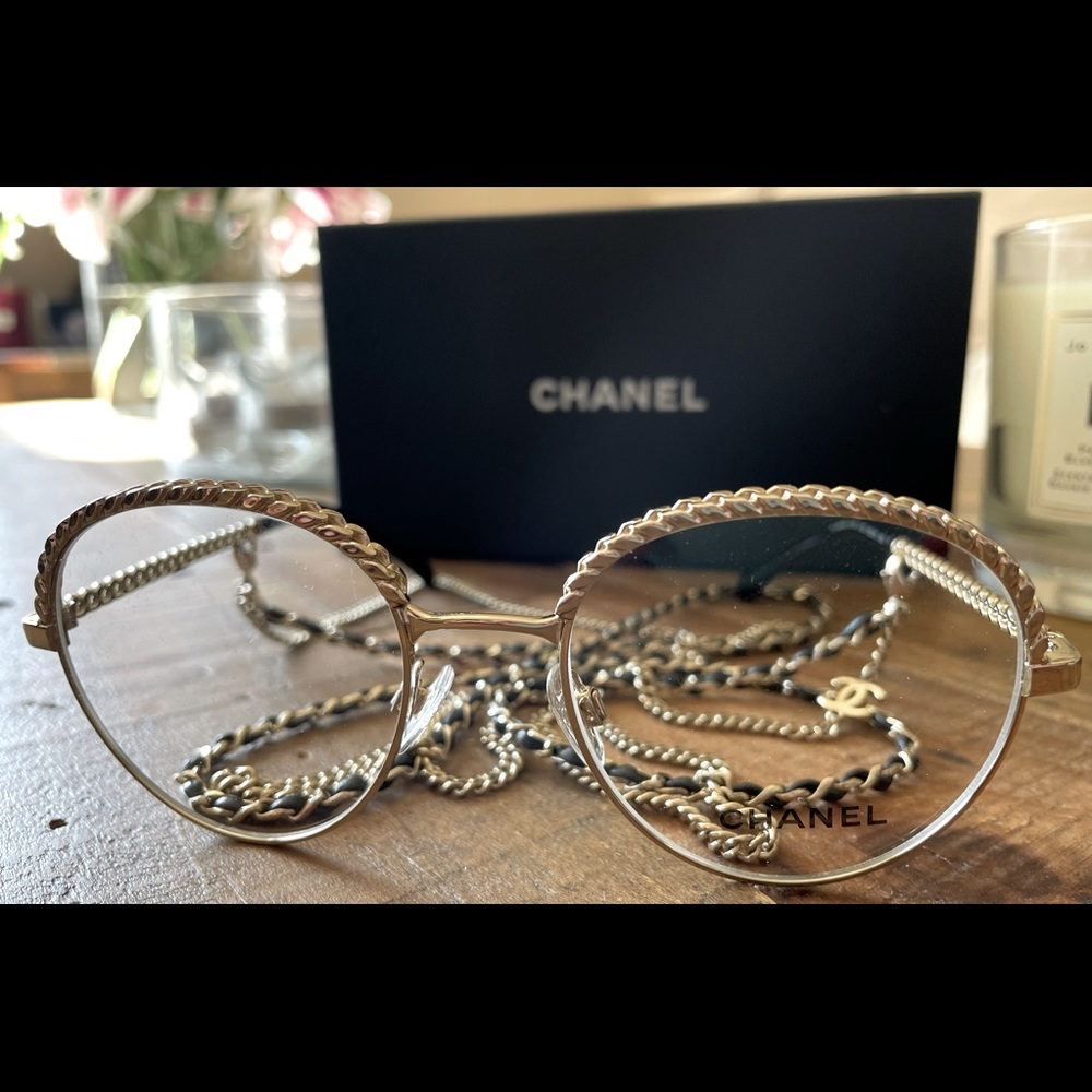 Authentic Chanel Pantos glasses with double Chain